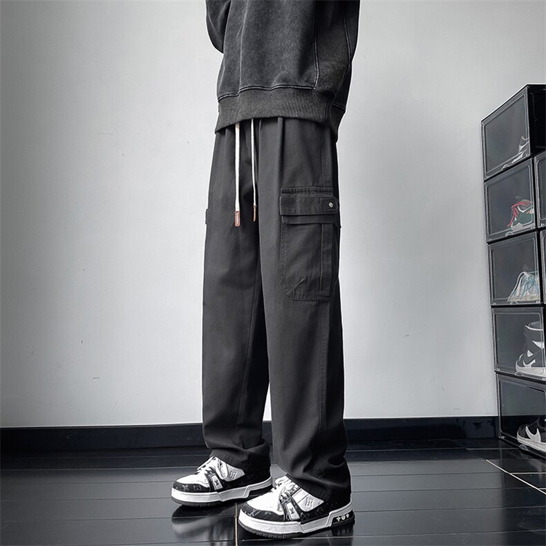 高品质秋款男工装裤大口袋织带纯棉直筒宽松长裤h029P45,男装休闲裤,星座1013-1
