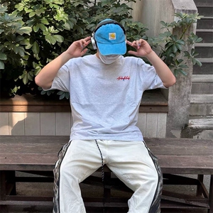万针全刺绣工艺抖音得物高品质260克重磅纯棉双纱美式高街短袖T恤图片