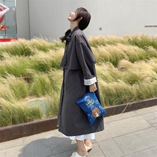 高级小众休闲韩系chic灰色风衣外套女春秋超火好看气质中长款大衣，女装风衣，2C016