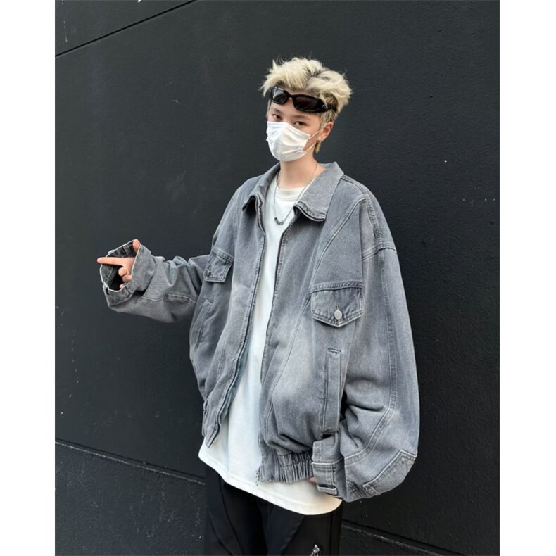 春秋季立领牛仔外套男做旧水洗休闲宽松美式痞帅夹克N8634/P80,男装工装外套,星座506