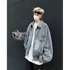 春秋季立领牛仔外套男做旧水洗休闲宽松美式痞帅夹克N8634/P80，男装工装外套，星座506