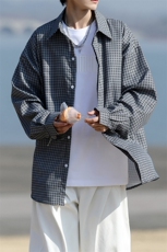 8XL-M长袖衬衫男夏季格子条纹衬衣宽松慵懒风防晒外套CS29005P45，男装衬衫，电商B312