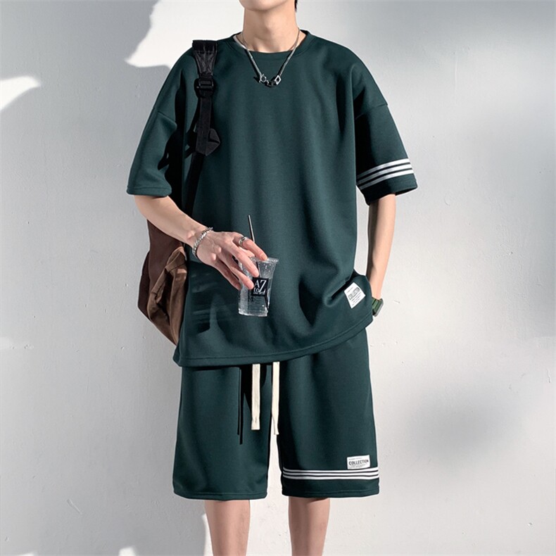 直播品质！2024夏季新款男士珠地圆领短袖套装夏天一套TZP001P70,男装T恤,电商B220