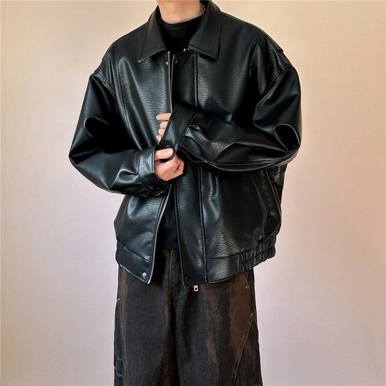 现货皮夹克外套男款潮牌宽松PU皮衣A351-AP2605-P105控168,男装夹克,电商A351
