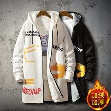 秋冬男士大码加绒加厚大衣连帽外套中长款风衣男QT2026-F10-P80，男装风衣，星座1512