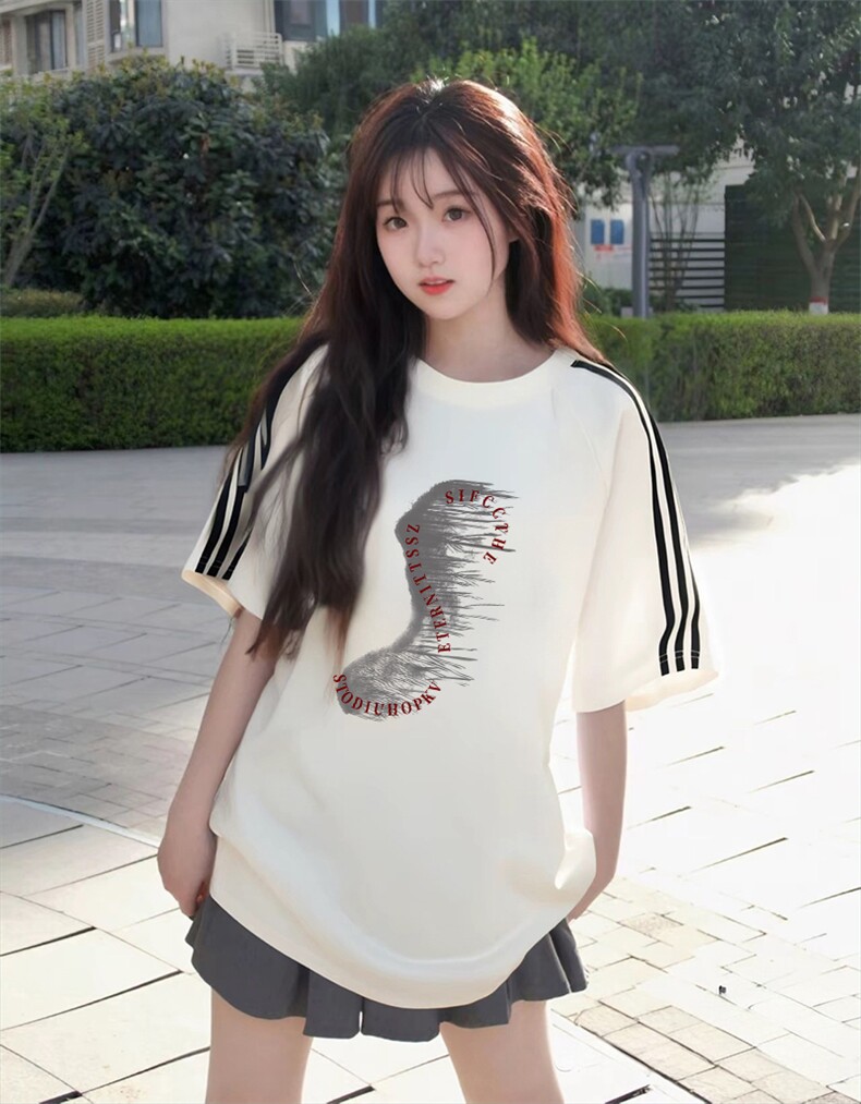 抖音得物高品质二开240克宽松纯棉美式潮牌三条杠织带短袖T恤,男装T恤,电商A486-1