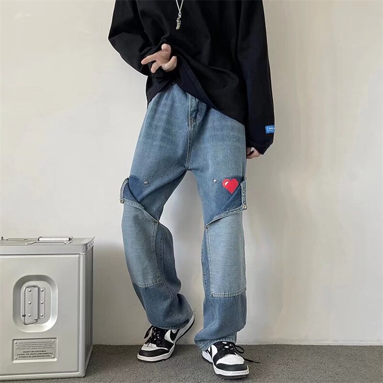 新款水洗牛仔裤直筒拖地阔腿裤C852P40,男装牛仔裤,星座1116-2