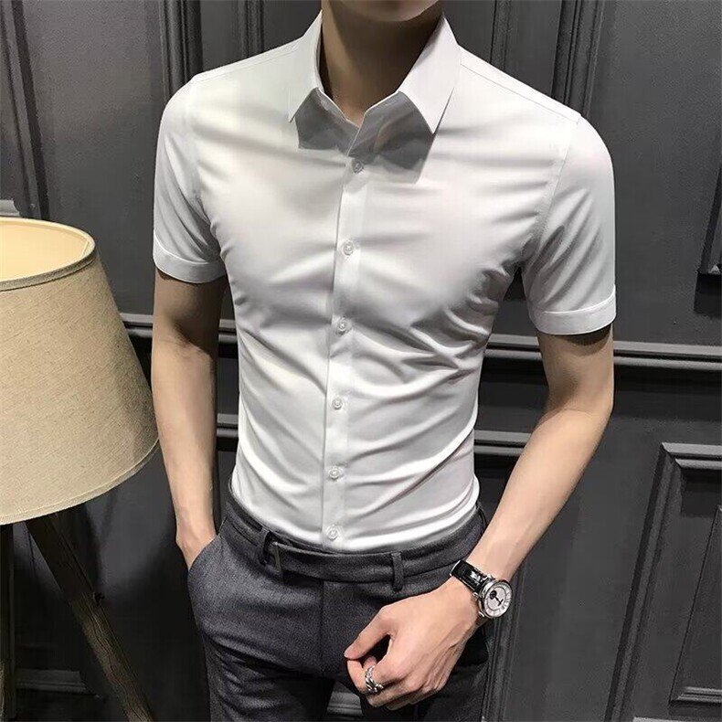 网图现货纯色修身经典英伦休闲短袖衬衫男百搭衬衣RCY20-P35,男装T恤,星座1005-4