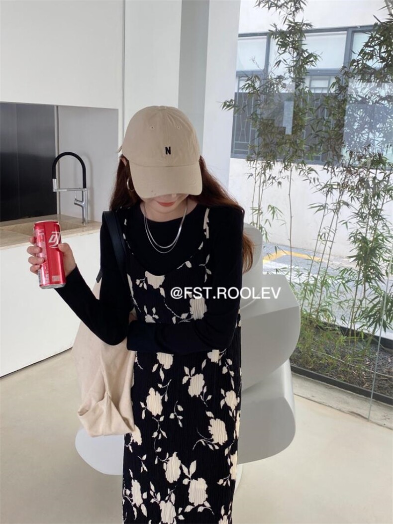 压褶花吊带裙，女装背心吊带，FST