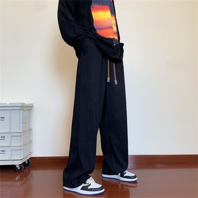 阔腿休闲裤子男ins潮高街长裤坠感小众直筒拖地裤灯芯绒K793-P35,男装休闲裤,星座1001-1