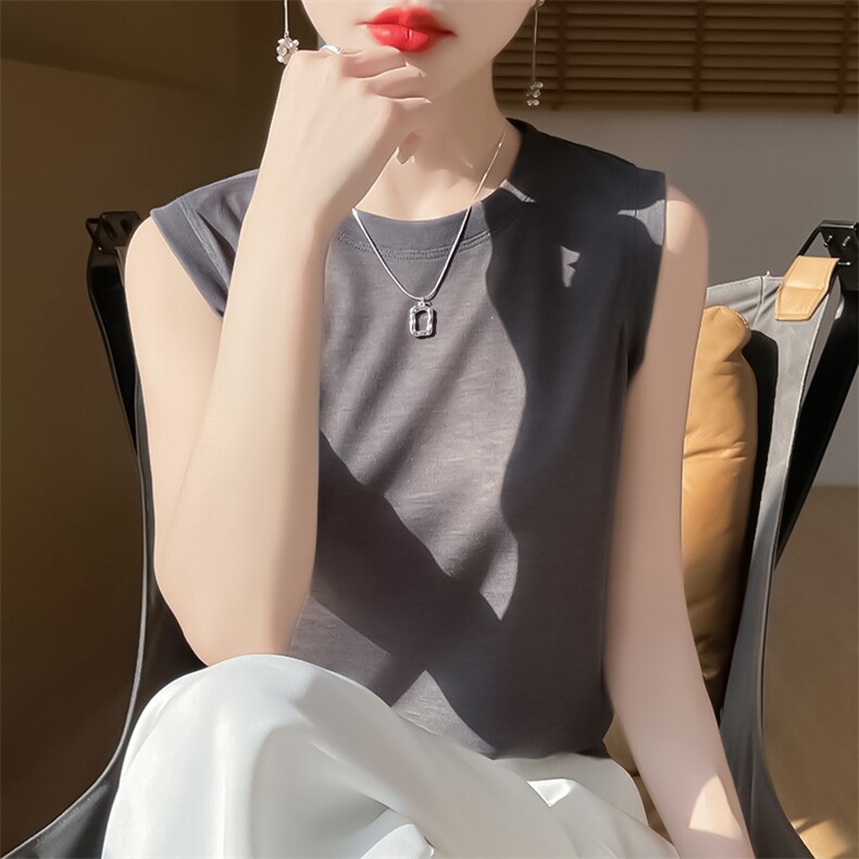 女士圆领无袖单件百搭宽松打底背心,针织衫/毛衣,绒宛羊绒