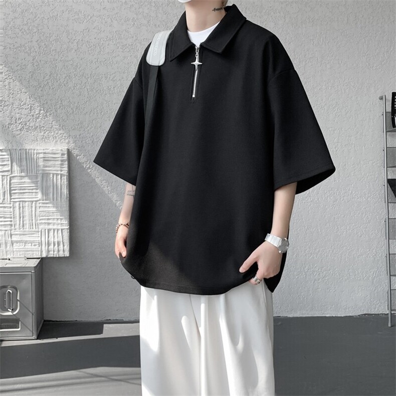 8XL-M半拉链短袖t恤特大码美式高街polo体恤衫翻领半袖DX1215/P35,男装T恤,电商B238