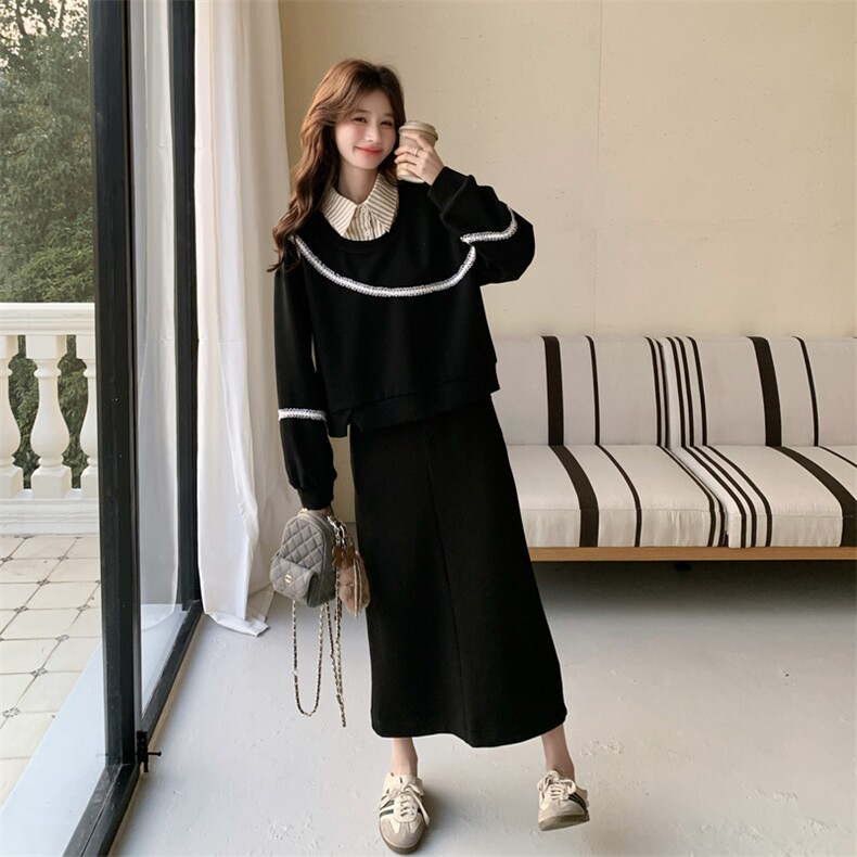 26春新款现-韩系假两件衬衫领卫衣裙套装2610-P170K278,女装套装/套裙,2B190