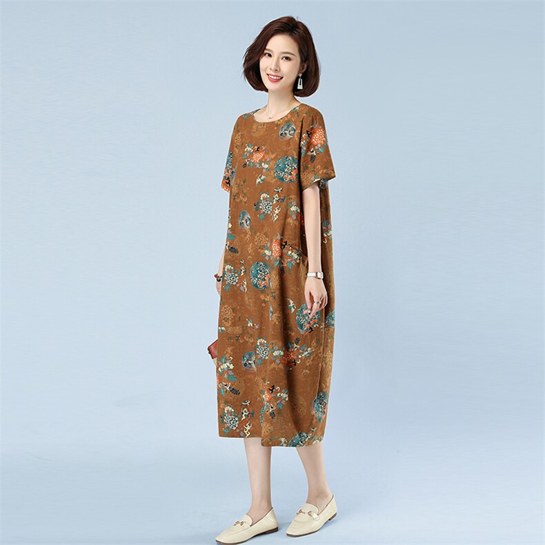802款文艺风格宽松大码连衣裙单件长裙2023年夏季,女装连衣裙,秋牧寒烟