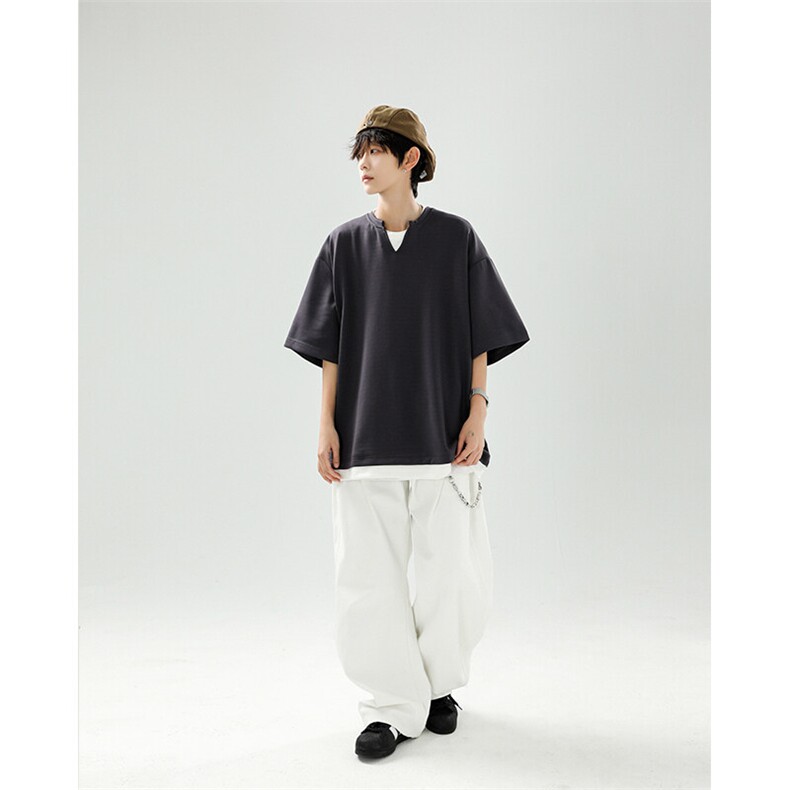 8XL-M 特大码短袖男假两件五分袖高品质空气层宽松上衣DX321P35图片