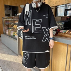 84306-P55青少年冰丝短袖运动套装t恤初高中学生男装宽松潮牌，男装T恤，电商D310B