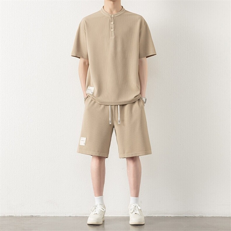 纯色二开TZ25313-特P60短袖T恤男套装夏季学生潮流帅气夏天男装,男装T恤,电商D310B-1