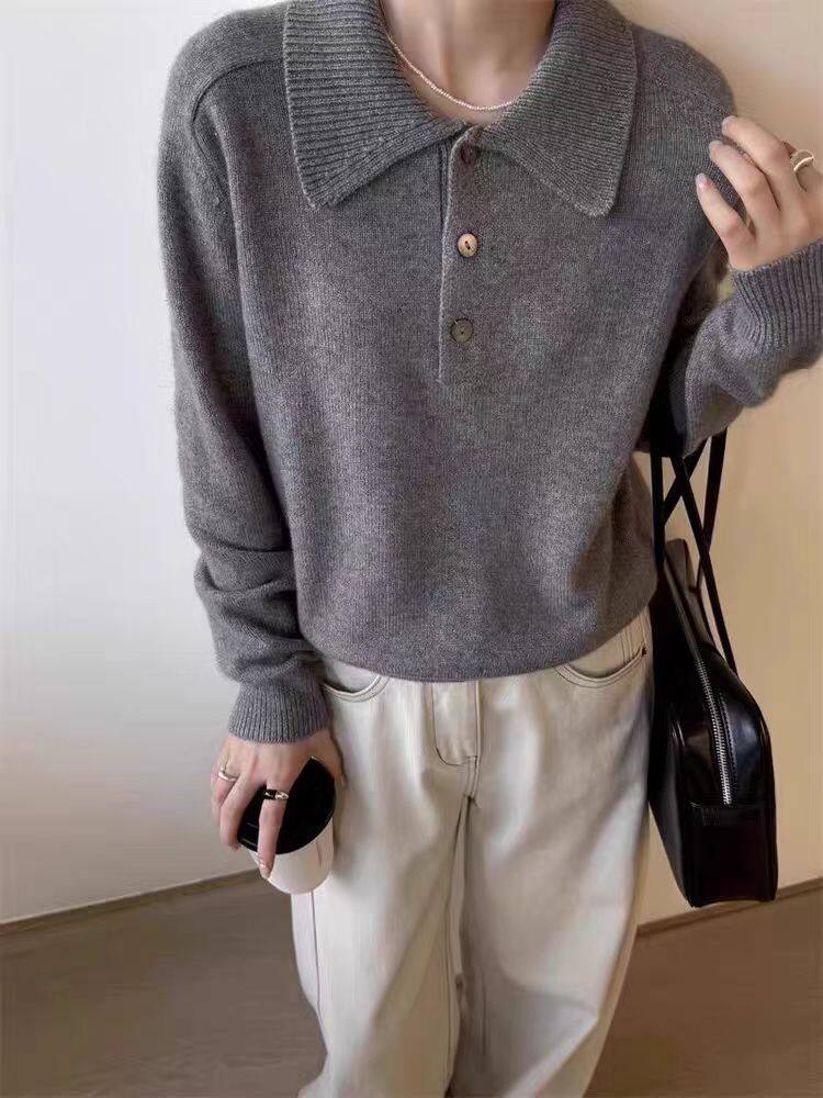 2025年秋季时尚百搭通勤简约休闲翻领开衫，女装针织衫/毛衣，锦瑟羊绒