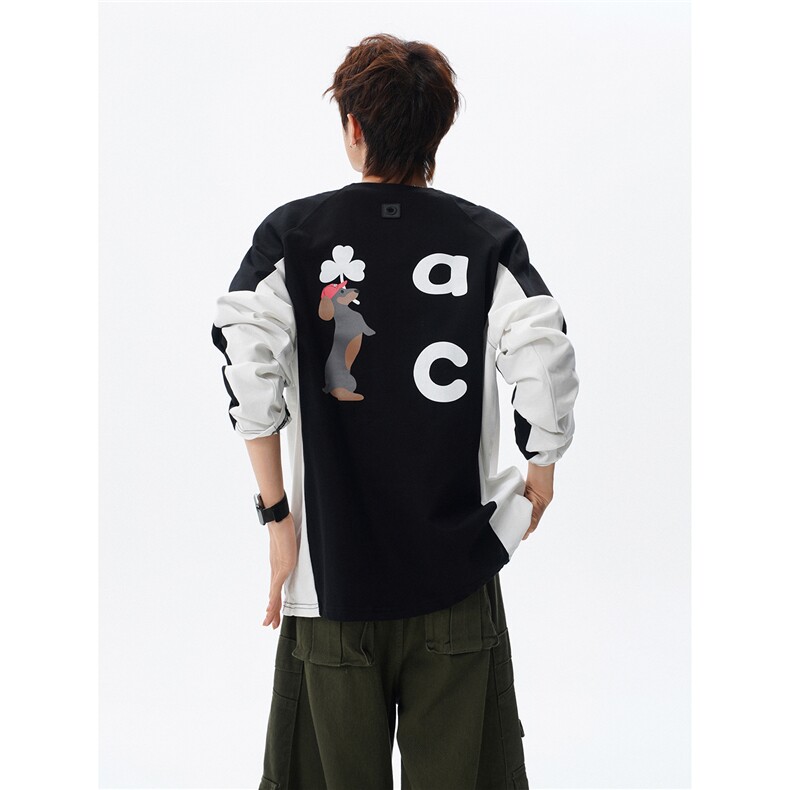 6XL-M 美式潮牌印花长袖t恤男拼接撞色卫衣男上衣服 CX3009-特P48图片
