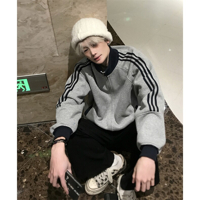 抖音得物高品质美式高街重磅结构设计拼接织带立领卫衣外套CM42，女装短外套，电商A486-1