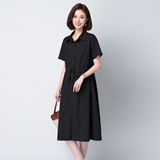 高档纯棉衬衫连衣裙女中长款2025夏新款系带收腰休闲气质减龄裙子，女装连衣裙，秋牧寒烟