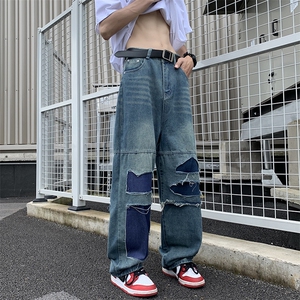 美式街头水洗做旧破洞牛仔裤男宽松欧美高街vibe风长裤子N3-P60图片