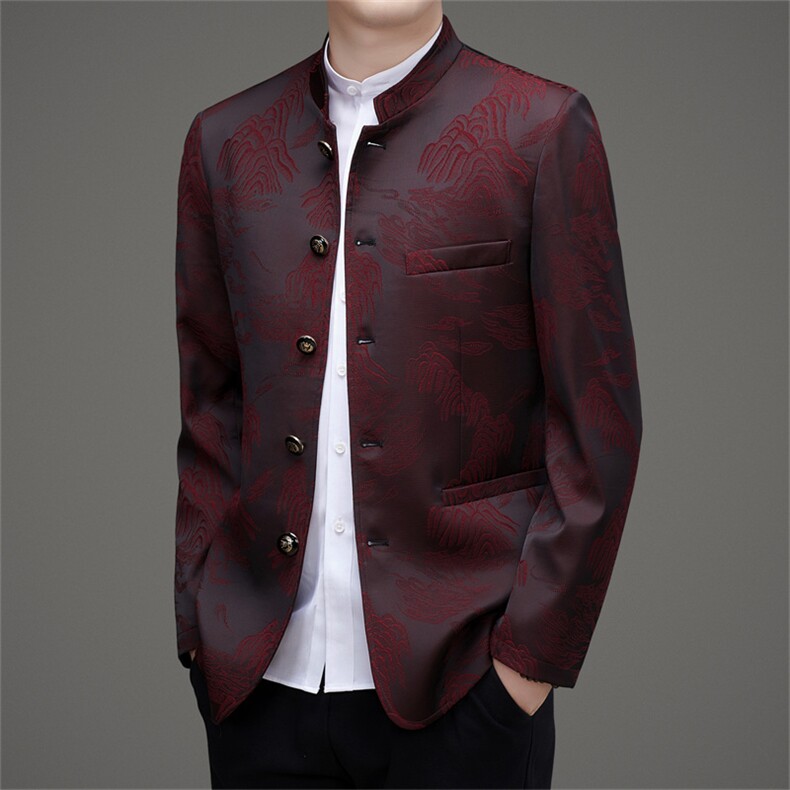 新款高品质中山装西服外套男士中老年风新中式休闲西服唐装,男装西服,钱塘723