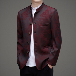 新款高品质中山装西服外套男士中老年风新中式休闲西服唐装图片