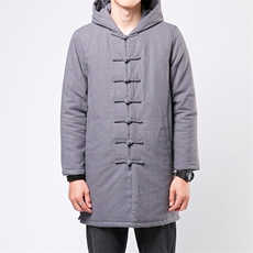 9070^风棉服外套男中长款冬季棉麻复古连帽中式盘扣唐装棉袄，男装棉衣，钱塘777(原3023)