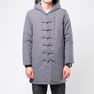 9070^风棉服外套男中长款冬季棉麻复古连帽中式盘扣唐装棉袄图片