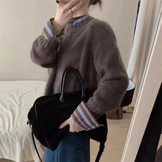 时尚百搭宽松显瘦马鞍肩圆领羊毛衫，女装羊毛衫，泰沅羊绒
