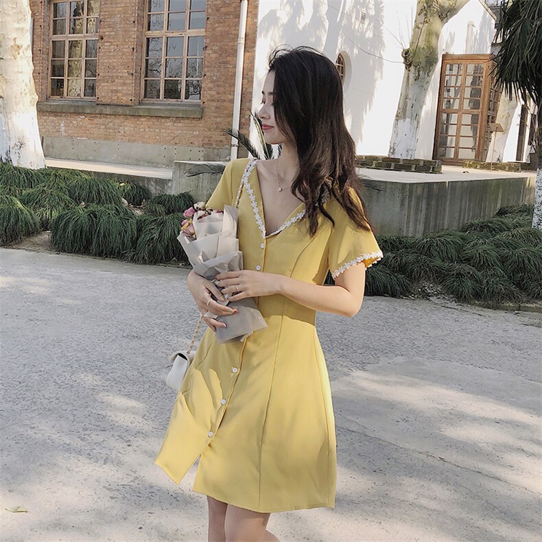 现货2021夏季新品V领连衣裙浙宝292A货号T021，女装连衣裙，时倾STUDIO