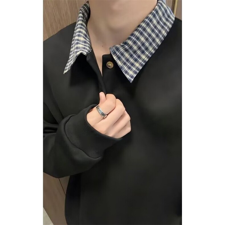 休闲POLO领卫衣男加绒保暖假两件宽松上衣格子领设计PHY06,男装Polo衫,星座1116A（原606A-3）