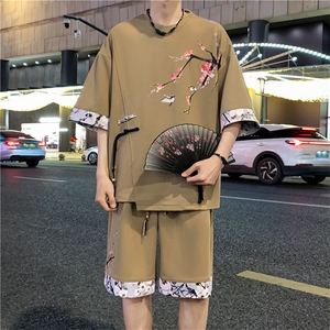 新中式风两件套夏季新中式禅意短袖t恤男套装 A436-D220-P52图片