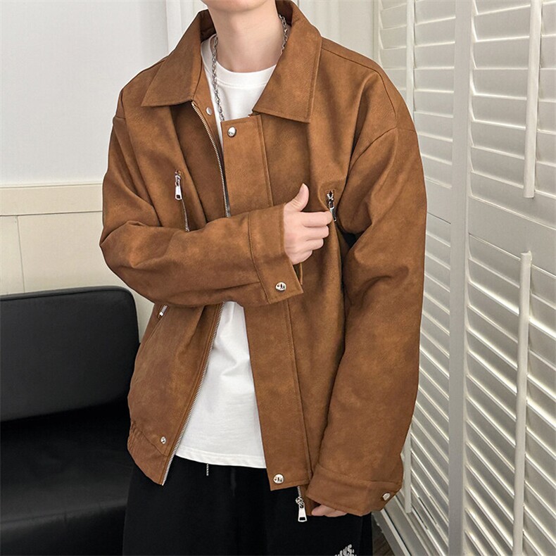 现货-春秋美式复古皮衣男潮牌街头时尚外套皮夹克-AP23064-P115，男装夹克，电商A351