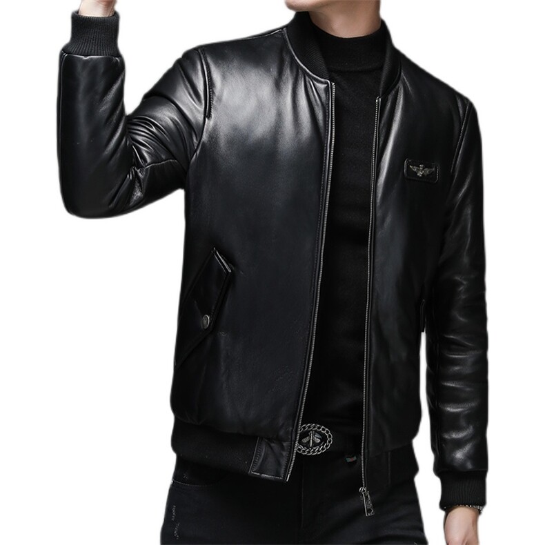 WL-C269海宁2023新款皮衣男绵羊皮外套棒球服潮简约夹克P720图片