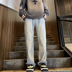 美式复古做旧牛仔裤男秋季设计感小众直筒潮牌痞帅裤子N0998-P43，男装牛仔裤，星座308B-1