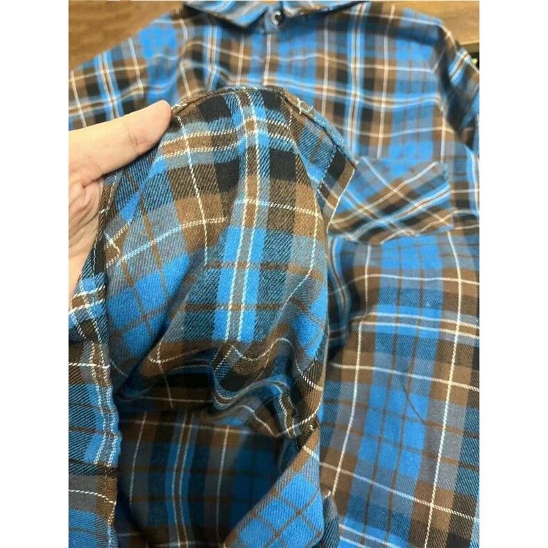 vintage蓝色格子衬衫女春秋新款复古百搭休闲宽松外套上衣CA213,男装衬衫,星座1116A（原606A-3）