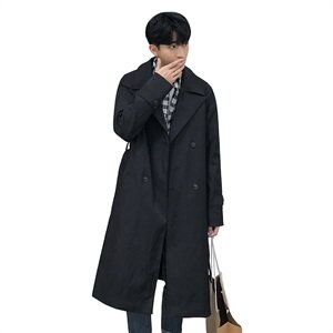 2021春秋季潮款加长纯色百搭男风衣宽松韩版时尚风衣国际范D39P140图片