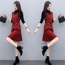 洋气时尚套装女2021秋新款女装两件套连衣裙气质显瘦打底套裙，女装套装/套裙，慧尚依恋