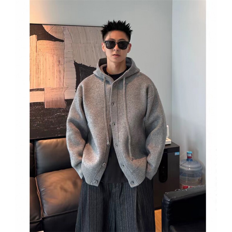美式连帽针织开衫外套男款秋冬季cleanfit长袖毛衣慵懒高级感卫衣,男装针织衫/毛衣,星座1212