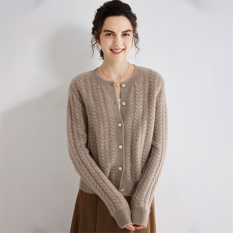 马甲圆领系扣开衫2024年秋季时尚羊绒上衣，女装羊绒衫，旭日羊绒