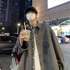 2025港风夜景 麂皮绒宽松时尚长袖衬衫S70 P48控68图片