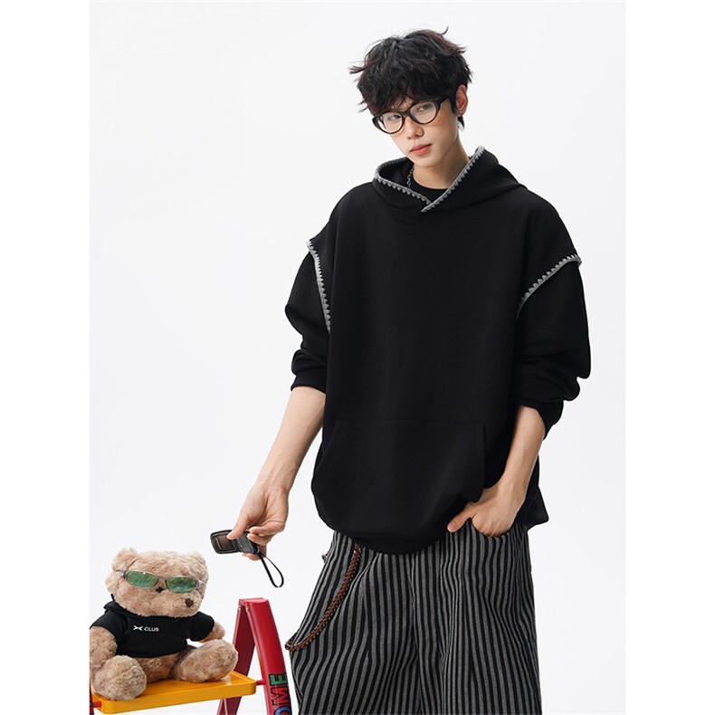 WY10155-特P48控88新款连帽贝壳绣花麦穗提花大码男宽松情侣卫衣,男装卫衣,电商A059