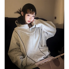 抖音得物高品质秋冬美式高街重磅结构辑明线纹理连帽卫衣外套W111，男装卫衣，电商A486