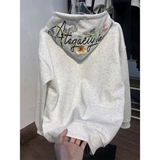 连帽卫衣男女秋冬季新款美式休闲重磅花卉刺绣情侣帽衫上衣流行，男装卫衣，星座506A
