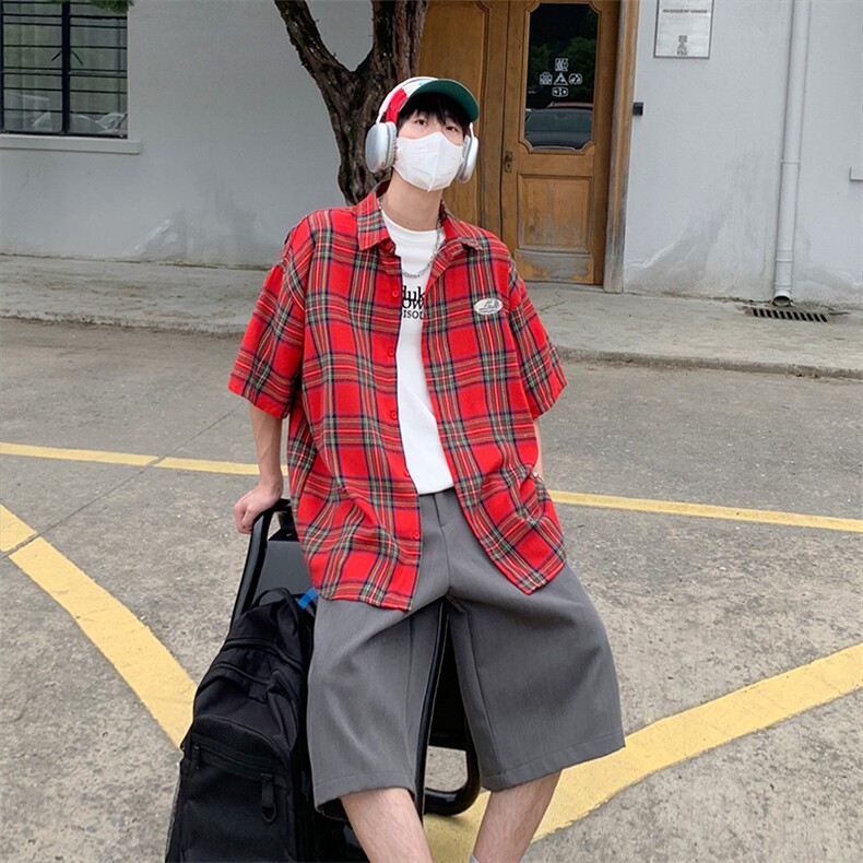 特P35无差价新款夏季时尚潮流格子衬衫-HC2257日系相机风,男装衬衫,电商A003