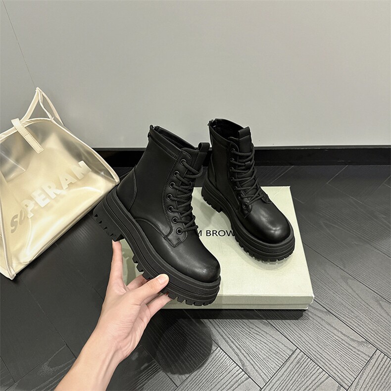 欧洲站厚底系带后拉链马丁靴女2023年秋季新款瘦瘦靴时尚休闲短靴,女鞋马丁靴,电商A223