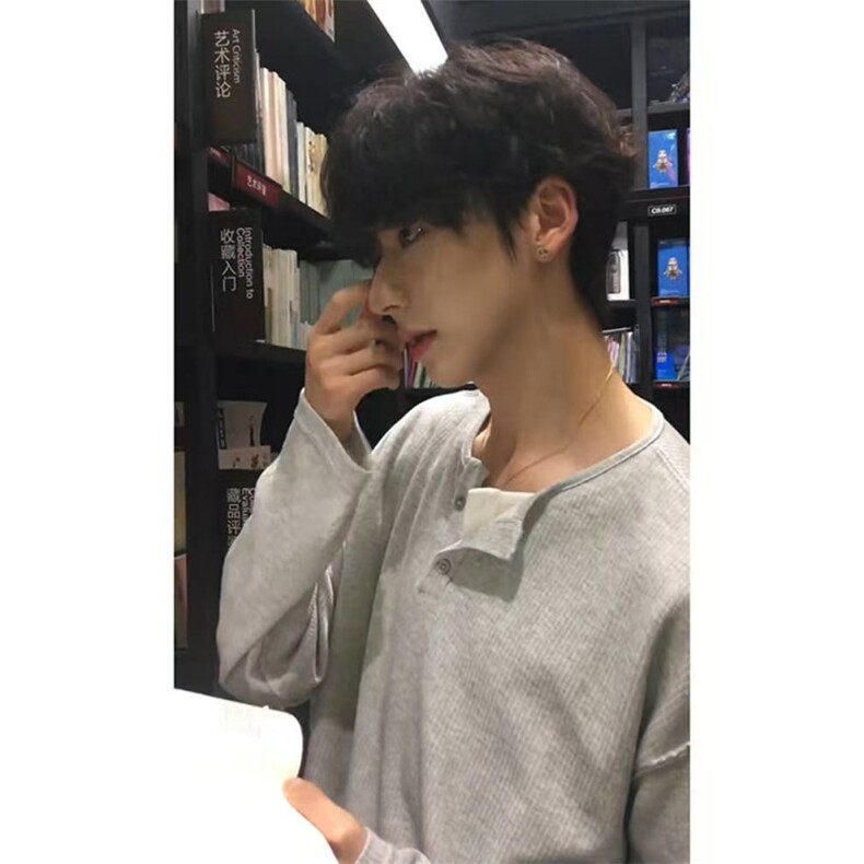 假两件华夫格亨利衫男夏季薄款长袖t恤韩版潮牌卫衣春秋季打底衫,男装T恤,四季星座505