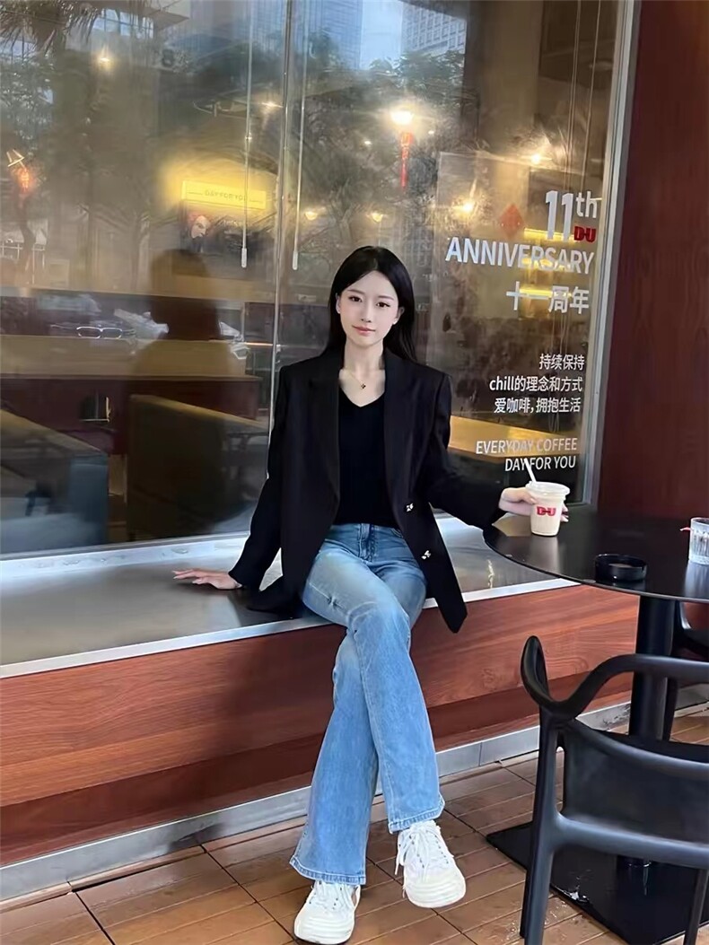 【冷晶醋酸】朗复古法式微喇高腰裤子女新款气质牛仔裤,女装牛仔裤,泰合衣坊